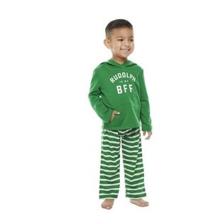 Toddler Size 3t Lounge Christmas Holiday Pajama Set "Rudolph Is My Bff" Hoodie